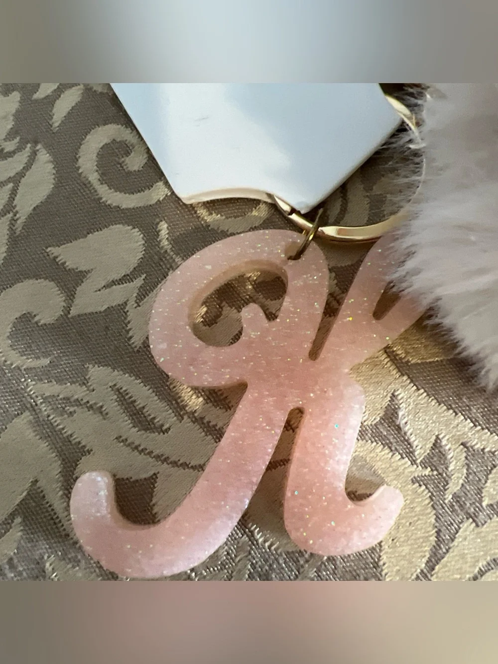 Letter K Keychain With Fuzzy Pom Pom Keys Purse Charm